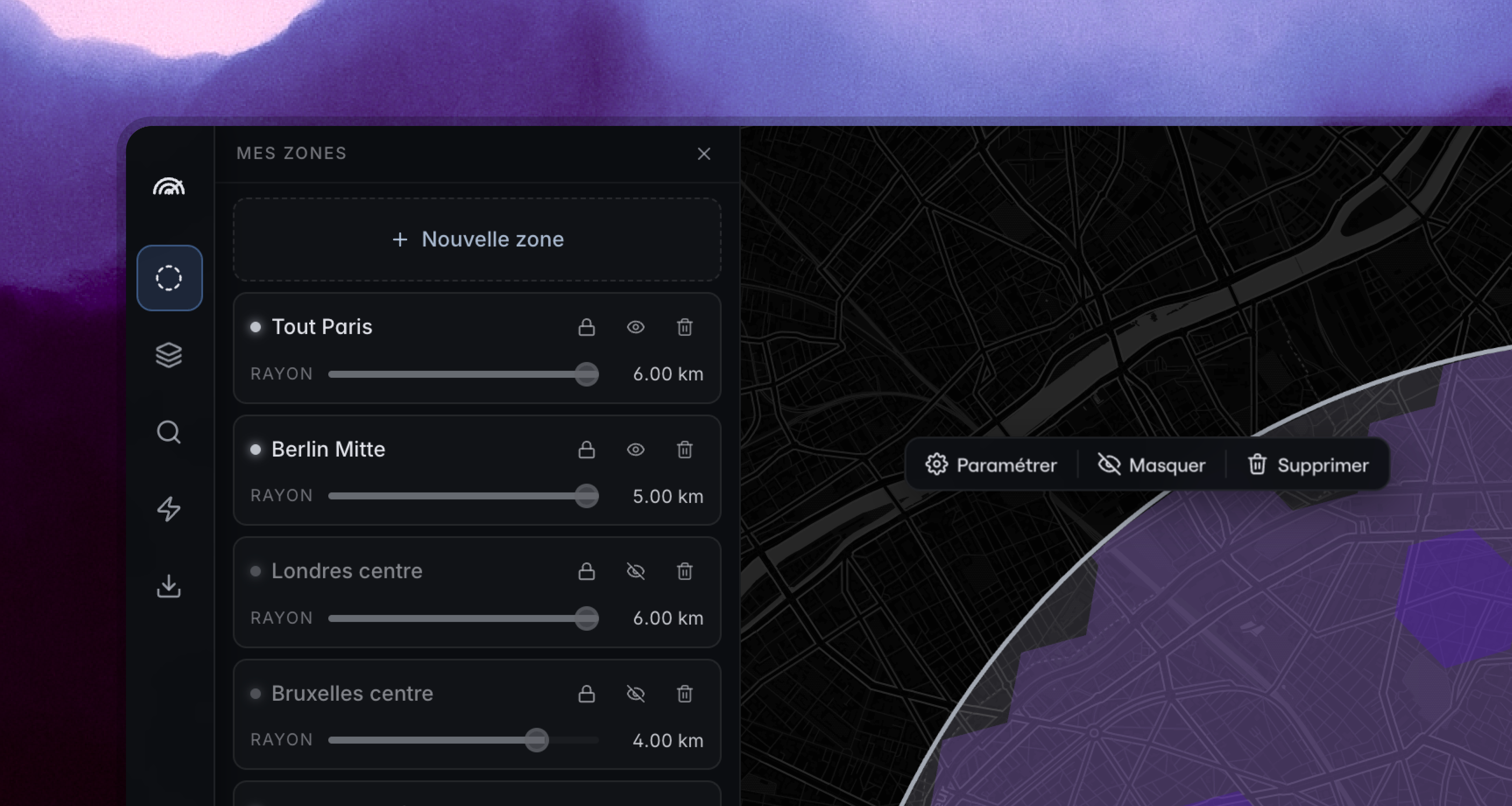 Interface cartographique zones